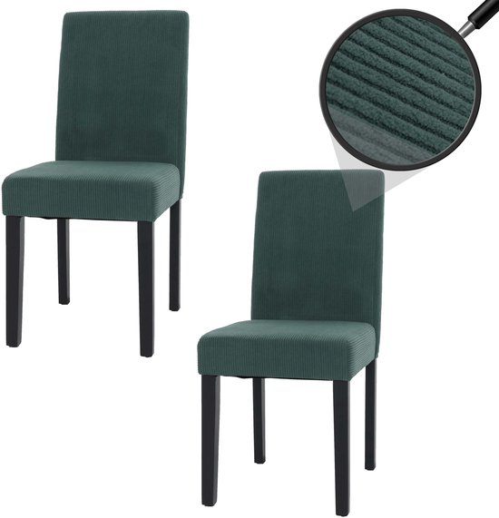 Set de 2 chaises de salle à manger Littau, chaise de cuisine à dossier haut, bois de corde en tissu/textile ~ vert, pieds foncés