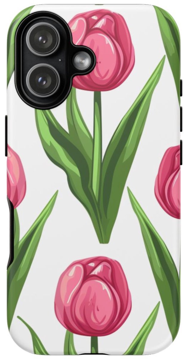 Roze Tulp Bloemenpatroon – Telefoonhoesje Geschikt voor iPhone 17