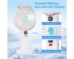 Oplaadbare Handventilator met Misting - 4000mAh Mini Ventilator voor Thuis en Buiten