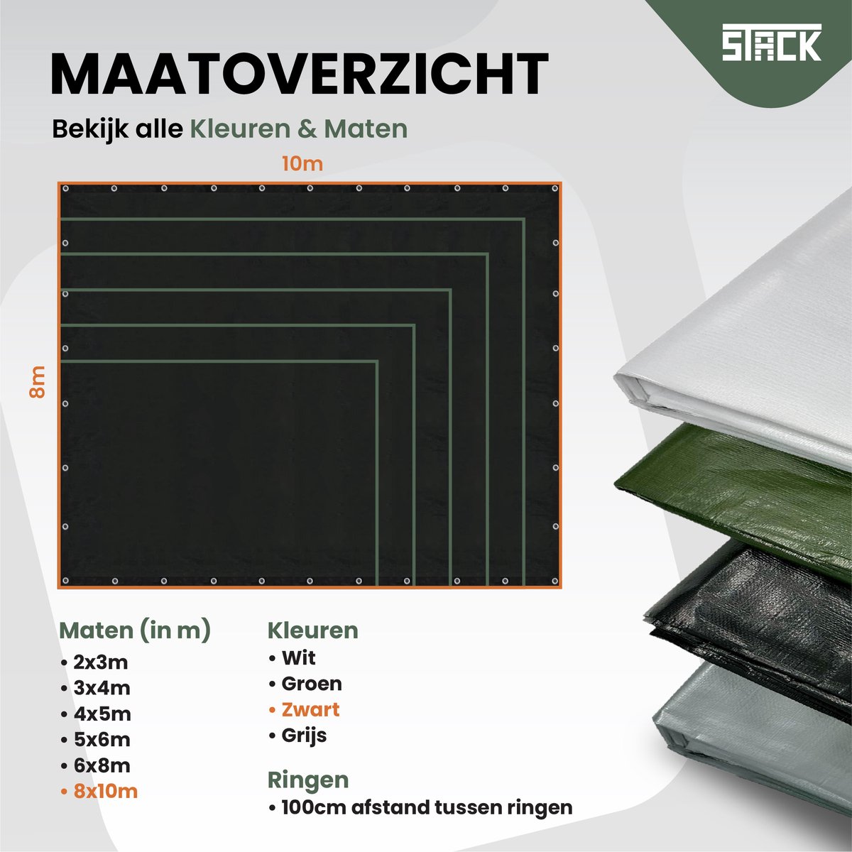 STACK® Extra Sterk Afdekzeil - 8x10m - Zwart - 150G/M2 - Waterdicht Bouwzeil & Zeildoek - Zeil Met Ringen - Beschermhoes & Afdekhoes voor Zwembad,Tuin Set,Motor,Scooter,Fietsen,Aanhangwagen,Scootmobiel,BBQ accesoires - Auto Hoes Bescherming — afbeelding 6