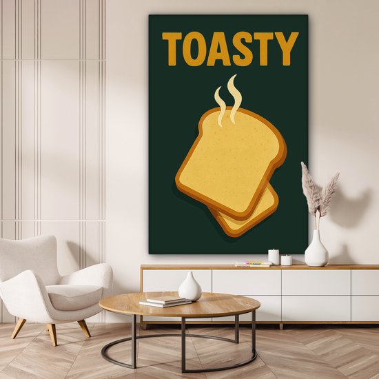 Canvas schilderij 90x140 cm - Exclusieve wanddecoratie Brood - Tosti - Groen - Minimalistisch - Muurdecoratie woonkamer - Slaapkamer decoratie - Kamer accessoires - Schilderijen op canvas