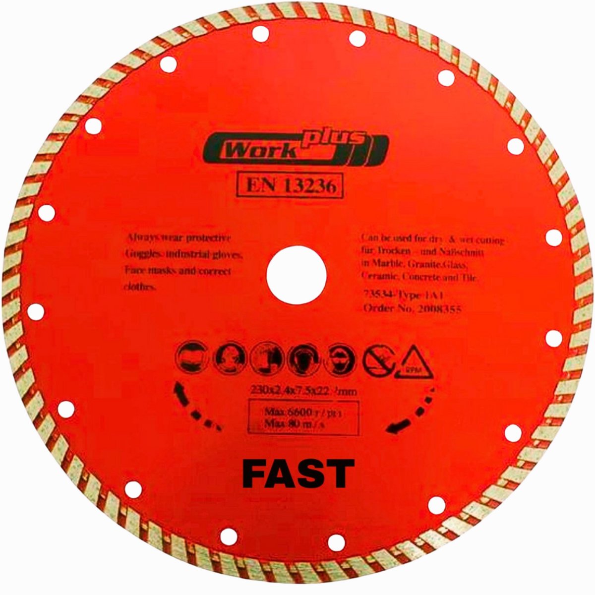 Work Plus Turbo Diamant Doorslijpschijf - 230 mm - Voor Alle Steensoorten - Max 6600 r/pm