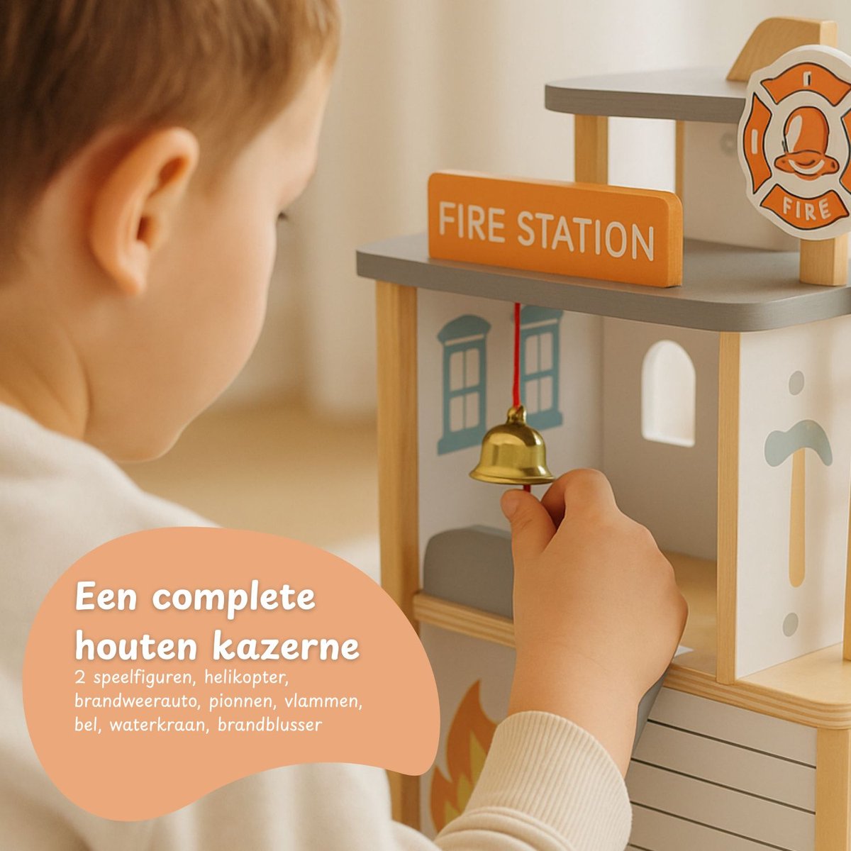 Maxx Kidz Houten Brandweerkazerne - Brandweer Speelgoed - Houten Garage met Brandweerauto en Accessoires - Peuter Speelgoed vanaf 2 jaar — afbeelding 6