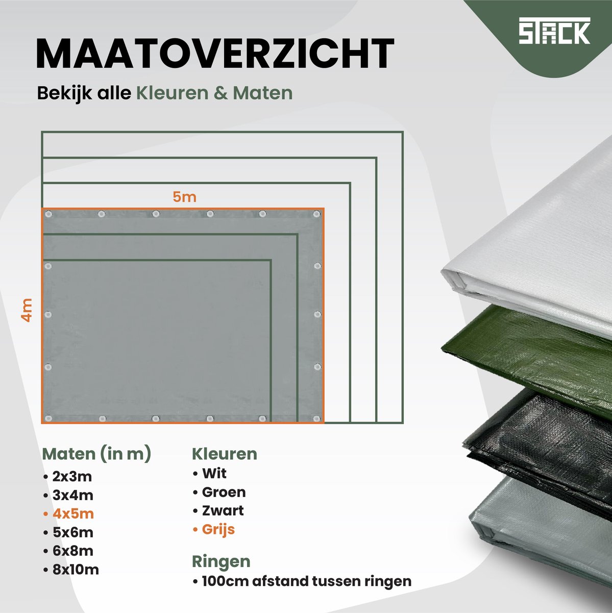 STACK® Extra Sterk Afdekzeil - 4x5m - Grijs - 150G/M2 - Waterdicht Bouwzeil & Zeildoek - Zeil Met Ringen - Beschermhoes & Afdekhoes voor Zwembad,Tuin Set,Motor,Scooter,Fietsen,Aanhangwagen,Scootmobiel,BBQ accesoires - Auto Hoes Bescherming — afbeelding 6