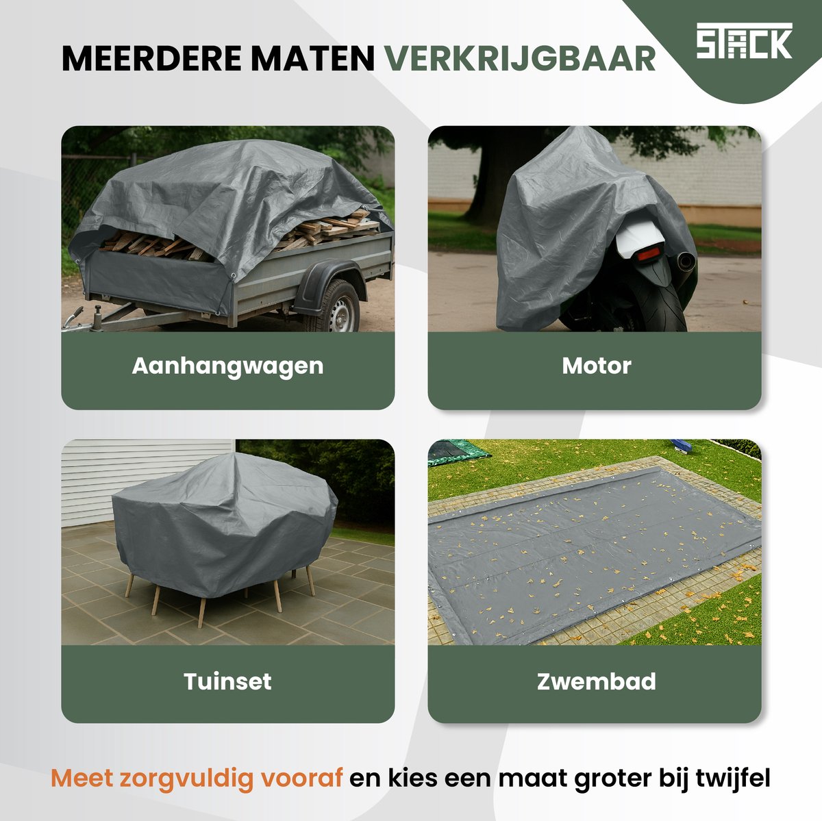 STACK® Extra Sterk Afdekzeil - 4x5m - Grijs - 150G/M2 - Waterdicht Bouwzeil & Zeildoek - Zeil Met Ringen - Beschermhoes & Afdekhoes voor Zwembad,Tuin Set,Motor,Scooter,Fietsen,Aanhangwagen,Scootmobiel,BBQ accesoires - Auto Hoes Bescherming — afbeelding 5