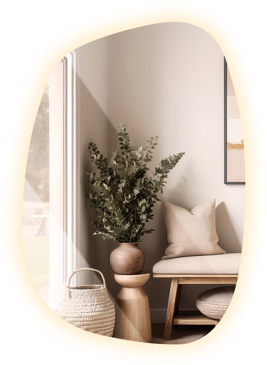 TULUP LED Spiegel - Asymmetrische Spiegel Met Verlichting - 90,9 cm x 66 cm - Unieke LED Wandspiegel - Warm Wit 3000K - LED Wandspiegel Minimalistisch - Onregelmatige Spiegel Met LED - Scandinavische LED Wandspiegel