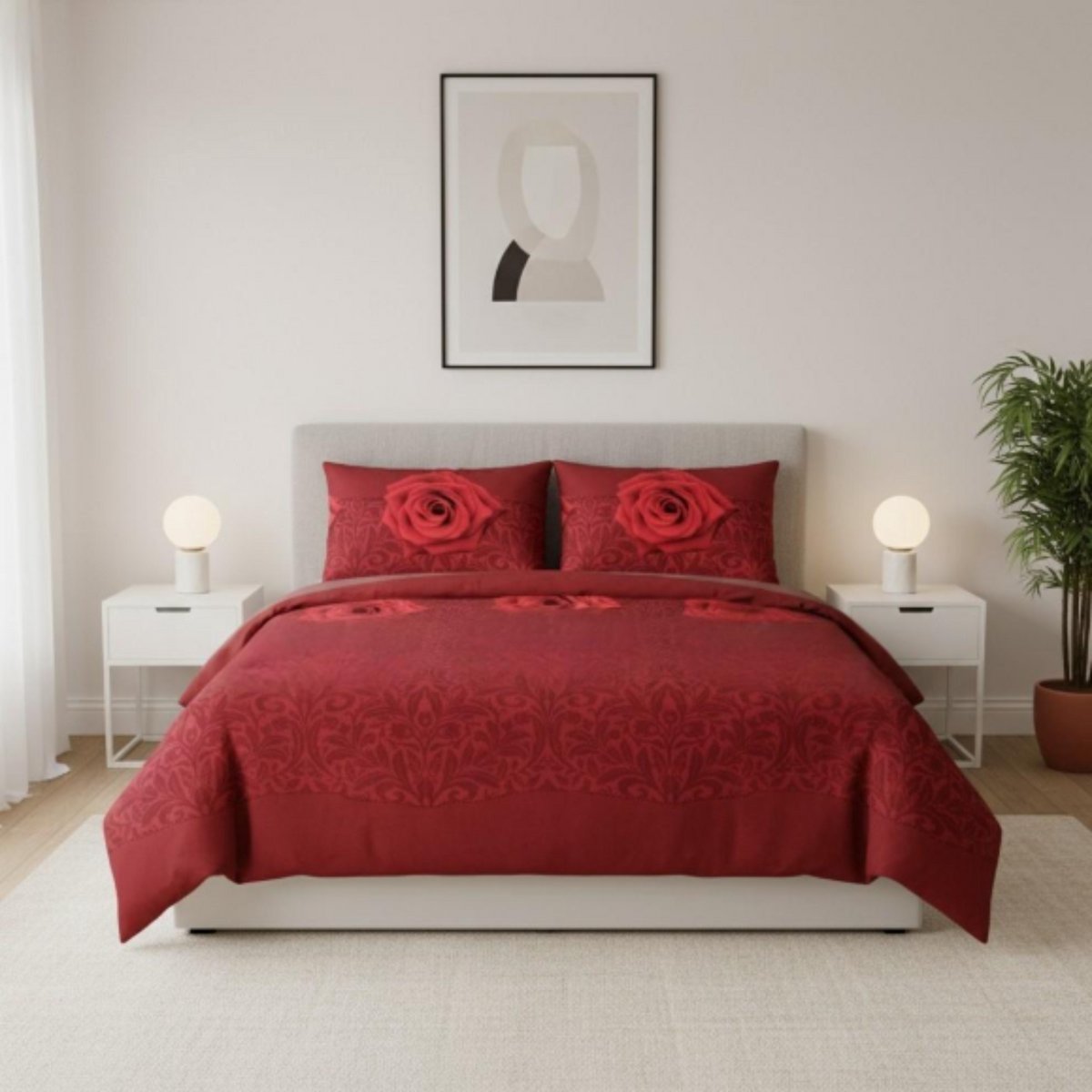 Dekbedovertrek Damask Rose Rood 240x200/220 cm