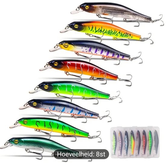 Kunstaas set - 8 Pluggen - 17 gram - 13 cm - Roofvissen - Snoek - Snoekbaars - in handige afsluitbare opbergbox (CADEAUTIP!) — afbeelding 2