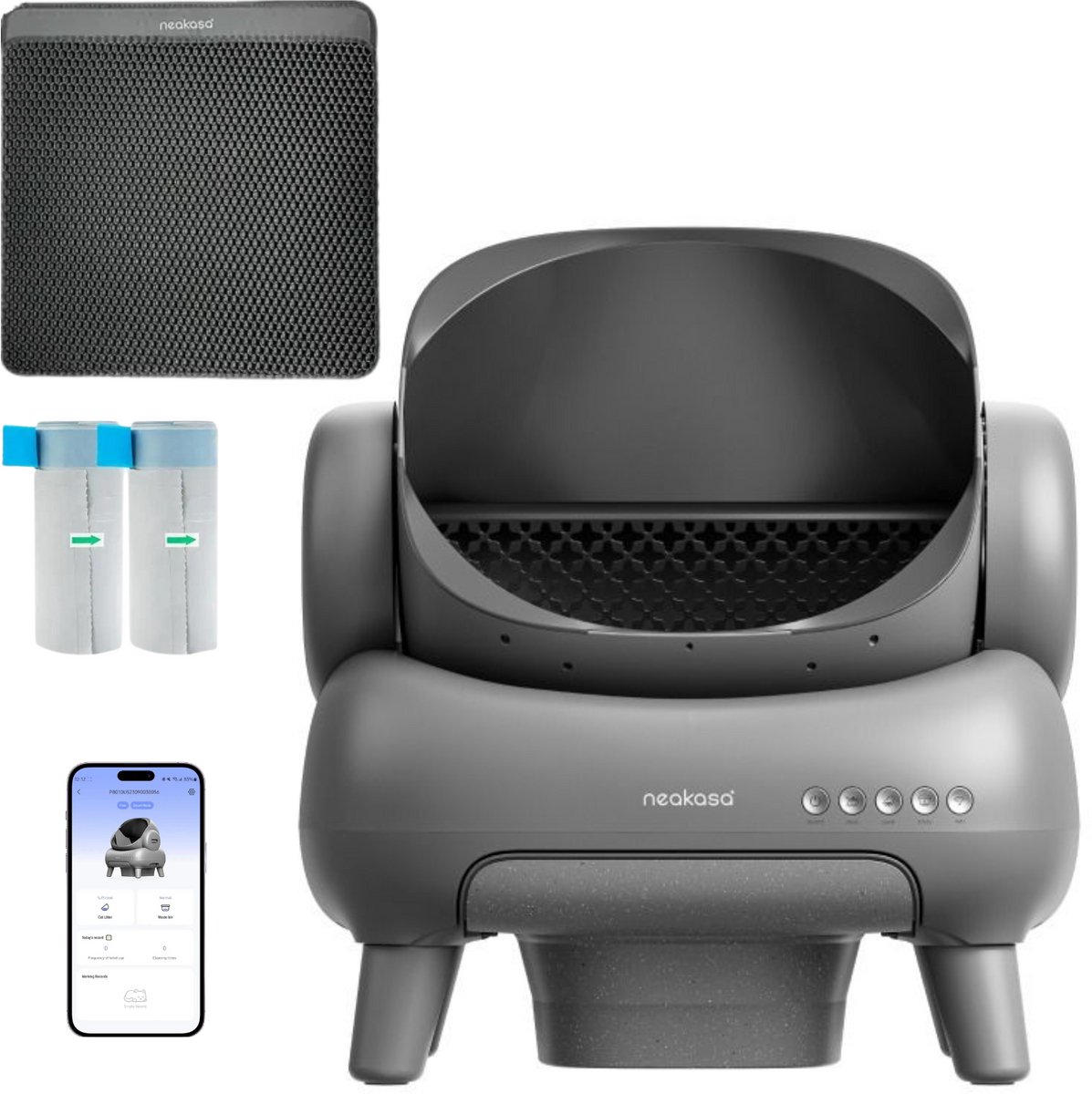 Neakasa M1 - Automatische Kattenbak - Zelfreinigende Kattenbak met Grote Opening - Voor Katten van 1 tot 10 kg - Gratis App - Inclusief Kattenbakmat en 2 Rollen Afvalzakken