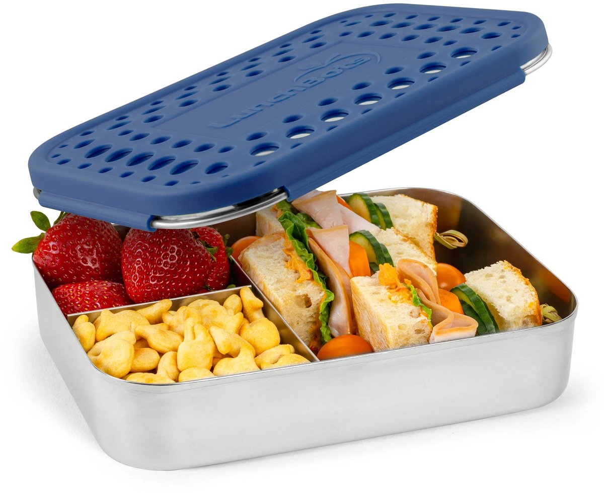 LunchBots - Large Trio - 3-vaks RVS Bento Box - Blauw