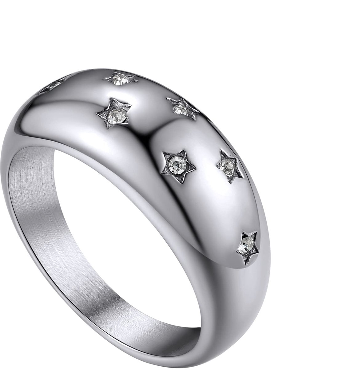 Stainless Steel Polished Dome Rings for Women Men, Engraved Plain/CZ Thick Band Gold/Black Thumb Ring Size O-Y, 8mm, 16mm, 23mm