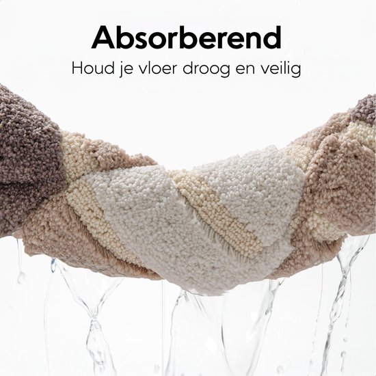 MAESON Badmat 60x90 cm - Antislip & Waterbestendig - Douchemat voor Badkamer - Beige - Wit - Groot - Geschikt voor Douche & Bad