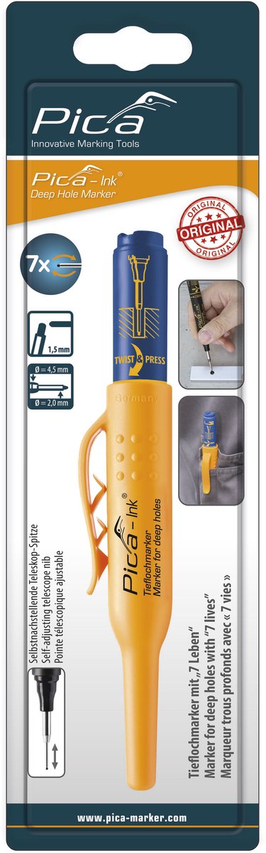 Pica Markeerstift blis 150/40 voor diepe gaten - permanent - blauw