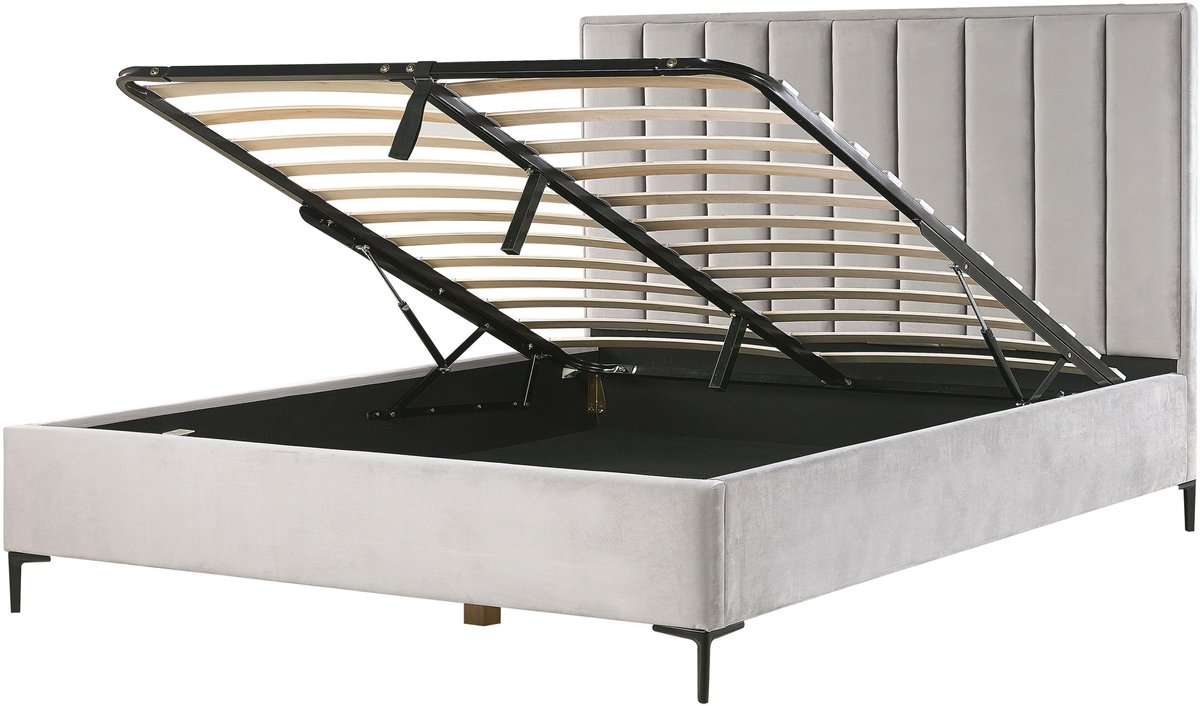 BELIANI SEZANNE - Bed met opbergruimte - Lichtgrijs - 180 x 200 cm - Fluweel