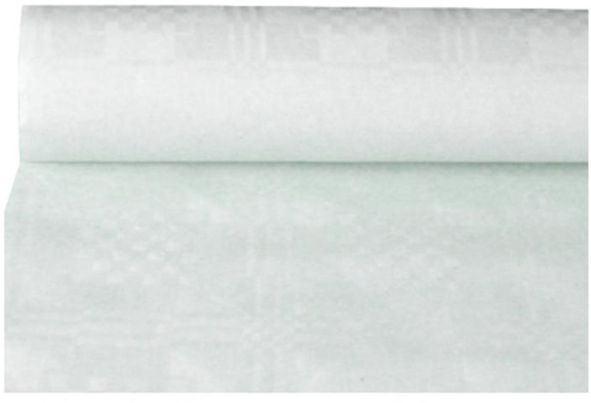 1x Tafelkleed papier met damastprint 50 m x 08 m wit