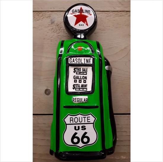 Tirelire pompe à essence route 66 en vert