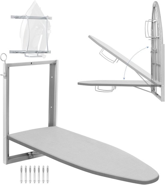 uyoyous Wandgestanste Strijkplank met Hittebestendige Katoenen Hoes, 95x 30 cm Opvouwbare Wandstrijkplank, Ruimtebesparende Strijkplanken 180° Draaibare voor Stoomstrijkijzer, Stoomstrijkplank