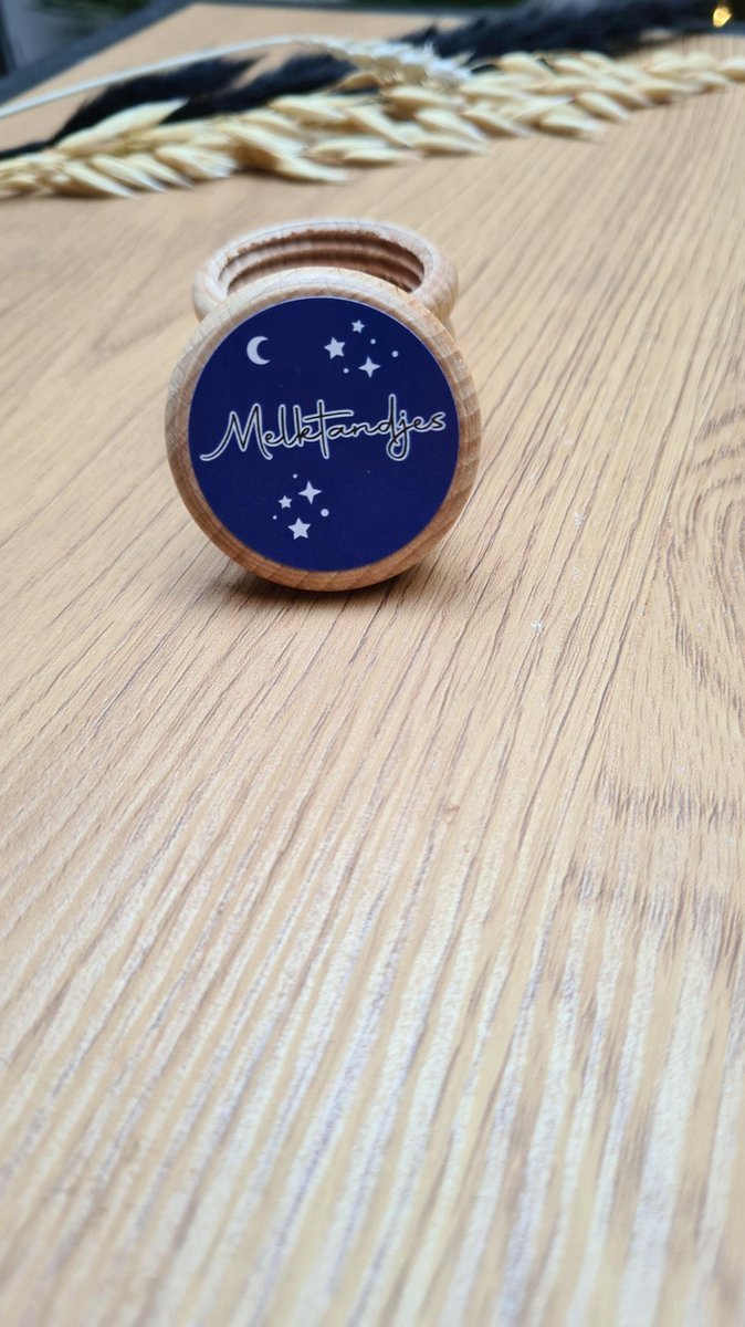 1x Tanden Bewaarpotje - Houten Bewaardoosje | melktandjes | tandendoosje | opdruk: sticker Donker Blauw | bewaarpotje | tandenpotje — afbeelding 3