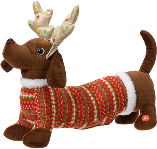 Chien polyester l45w12h32 cm marron Noël