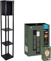 Varin® Vloerlamp met vakken - Zwart - Met E27 Led lamp filament - Dimbaar - Witlicht warm - Smart Lamp - Tuya wifi - Slimme staande lampen - Sfeerlamp - Vakkenkast - Lamp industrieel - Vloerlampen - Verlichting woonkamer, keuken en slaapkamer