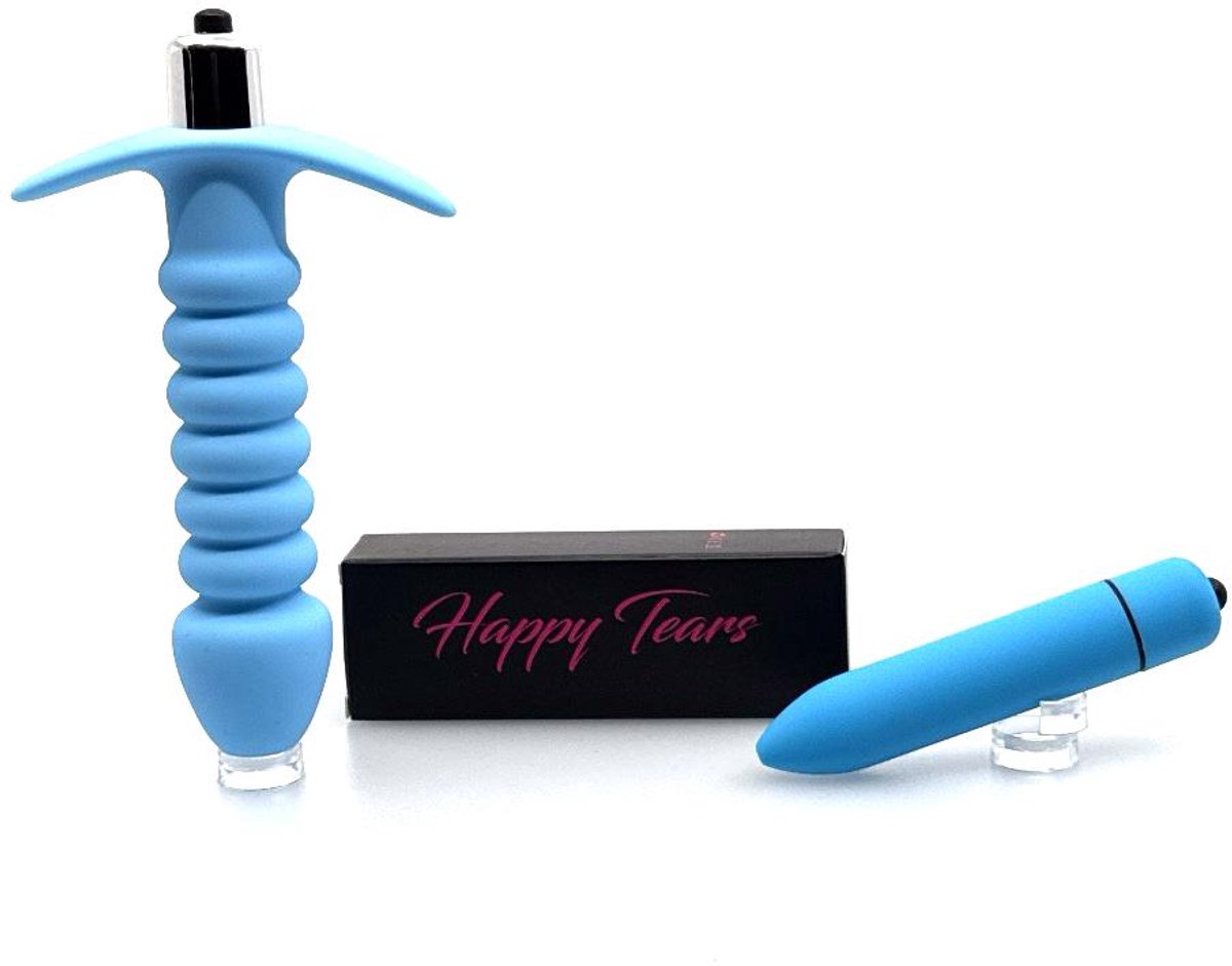 Happy Tears© - Erotische Bundel – Siliconen Anaalplug met Vibrator + Bullet voor vrouwen en mannen - blauw