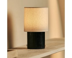 Tavellio Dou Oplaadbare Tafellamp – Nero Marquina Marmer en Linnenkap – Tot 100 uur – Zwart