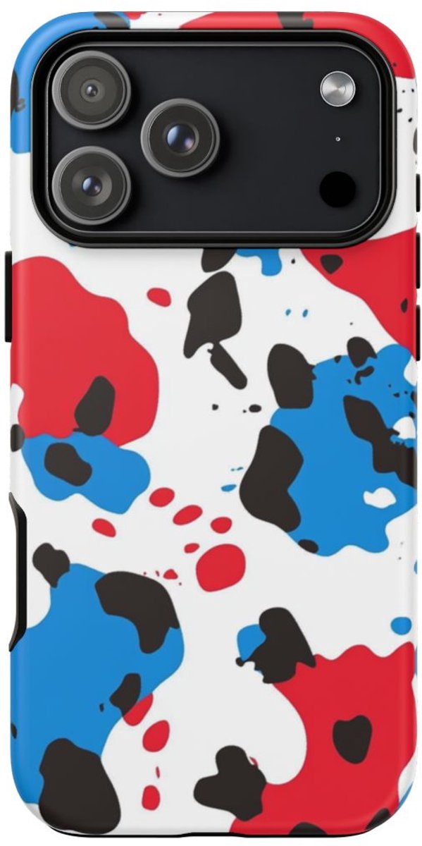 Rood-Blauw Abstract Vlekkenpatroon – Telefoonhoesje Geschikt voor iPhone 17 Pro Max