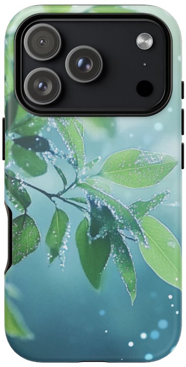 Dauwfrisse Groene Bladeren met Lichtbokeh – Telefoonhoesje Geschikt voor iPhone 17 Pro
