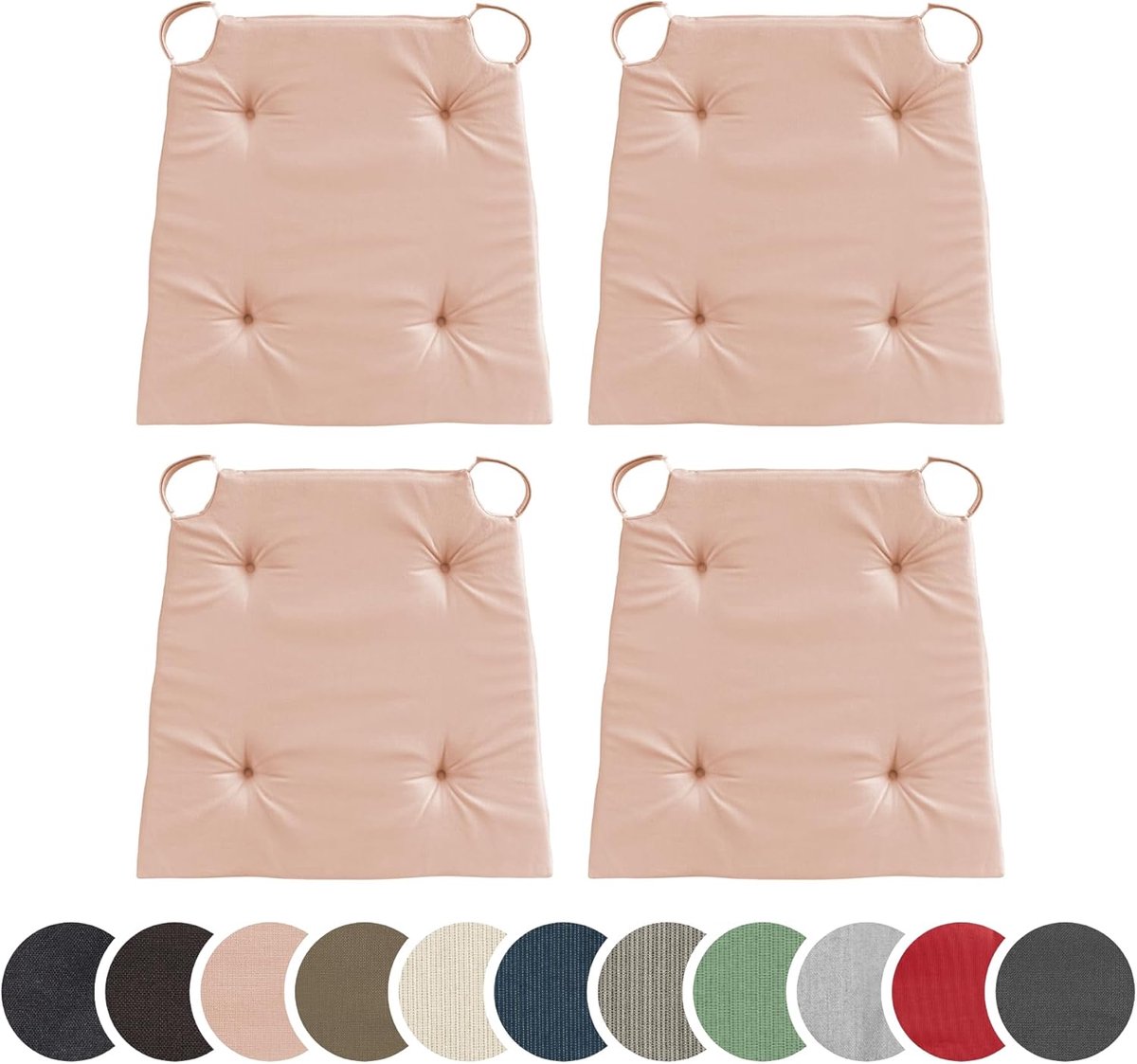 Set van 4 stoelkussens voor binnen en buiten - 100% katoen, met klittenbandsluiting en com