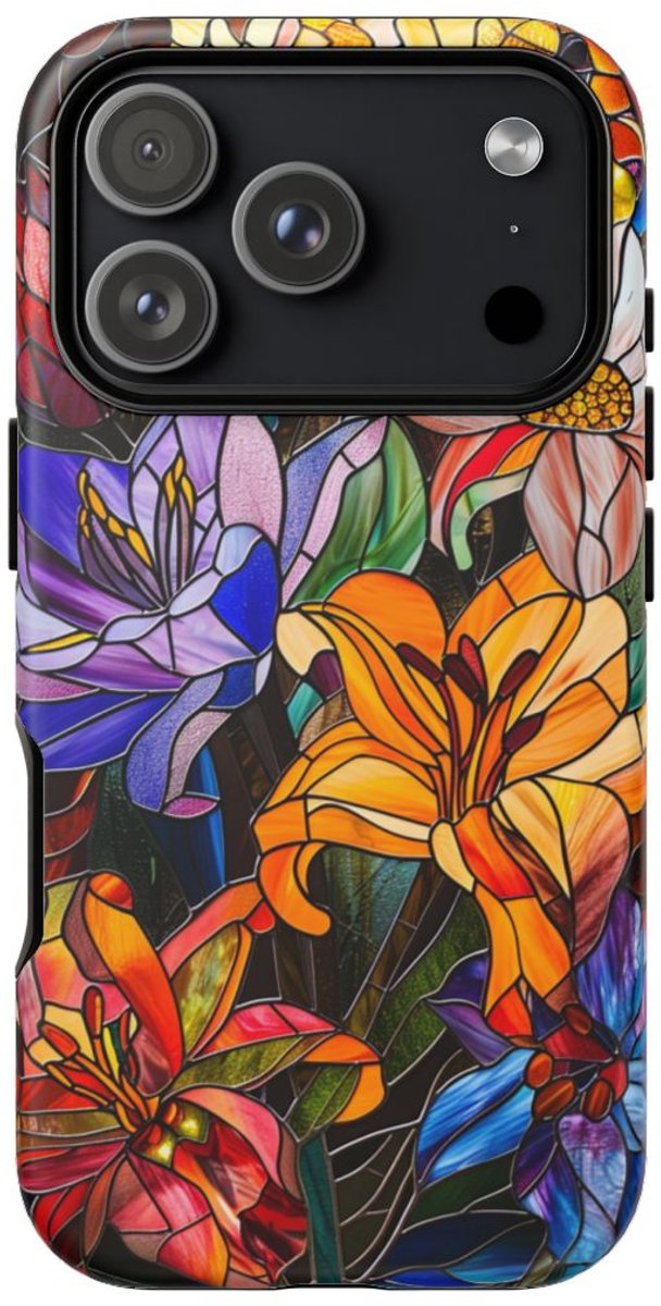 Levendig Gebloemd Glas-in-Lood Ontwerp – Telefoonhoesje Geschikt voor iPhone 17 Pro