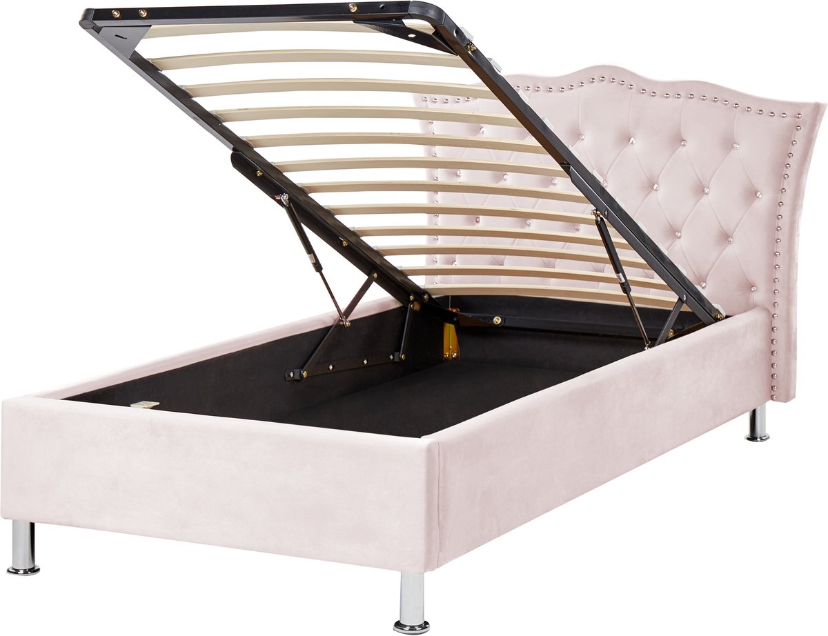 Beliani METZ - Bed met opbergruimte - Pastelroze - 90 x 200 cm - Fluweel