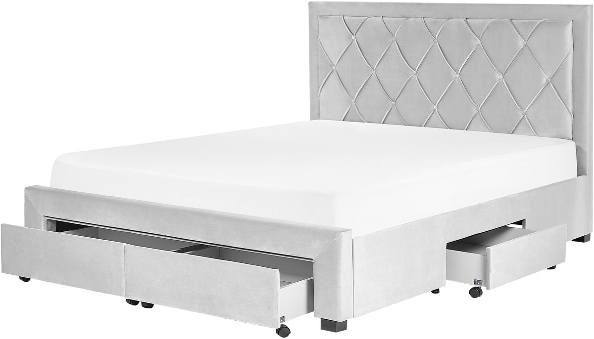 LIEVIN - Bed met opbergruimte - Lichtgrijs - 160 x 200 cm - Fluweel