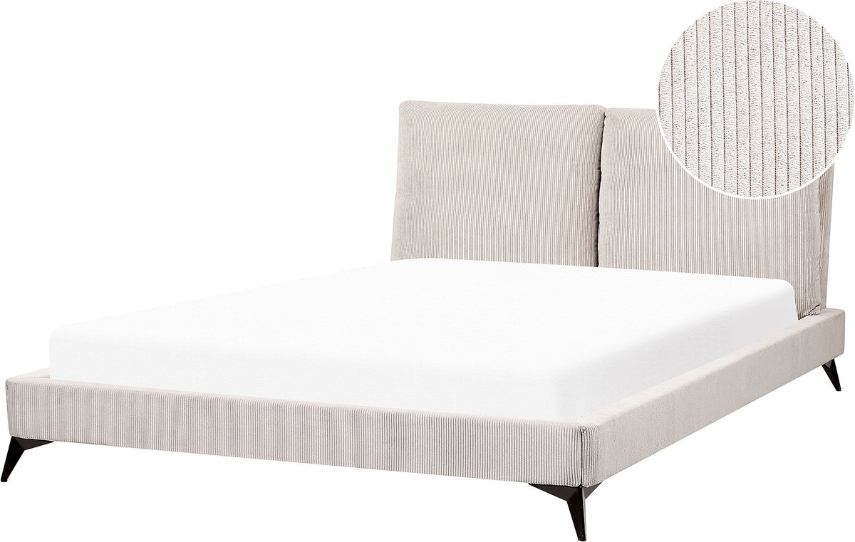 Beliani MELLE - Tweepersoonsbed - Lichtbeige - 160 x 200 cm - Corduroy