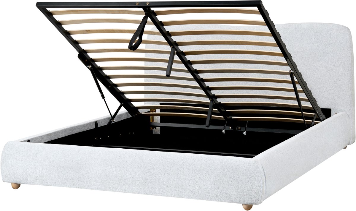 Beliani BLAGNAC - Bed met opbergruimte - Lichtgrijs - 160 x 200 cm - Polyester