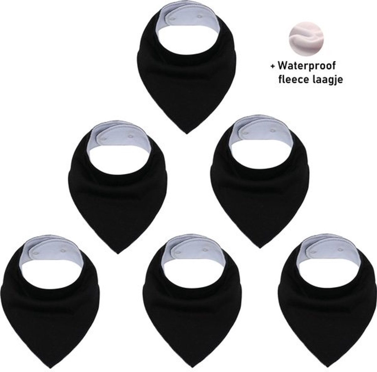 Image of 6 Stuks Bandana Slabbetjes – Effen Zwart – Kwijlslabbetjes met Fleece – Baby & Peuter – Verstelbare Drukknopen – Droog en Comfortabel