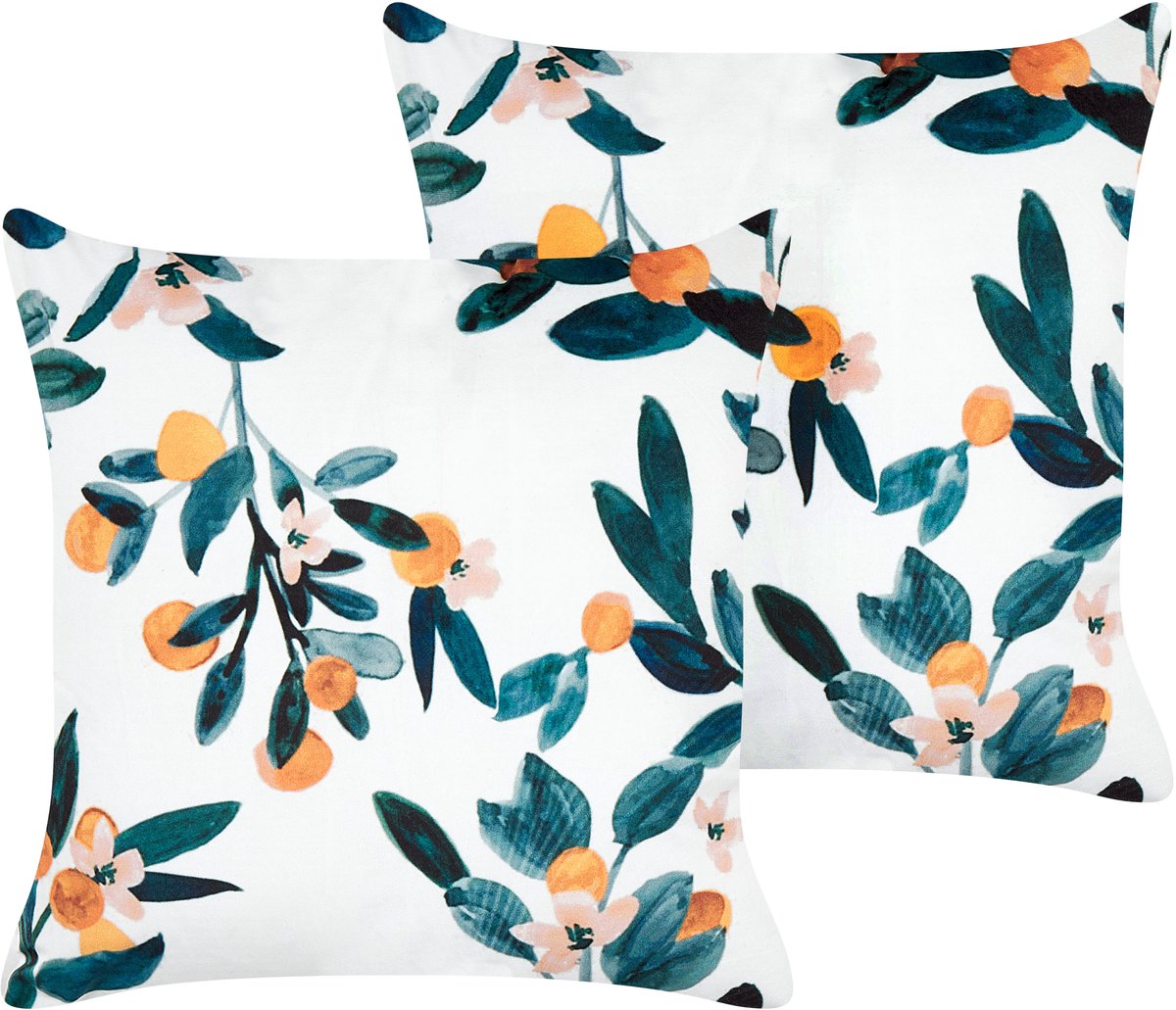 Beliani KNAUTIA - Sierkussen set van 2 - Blauwgroen - 45 x 45 cm - Fluweel Wit