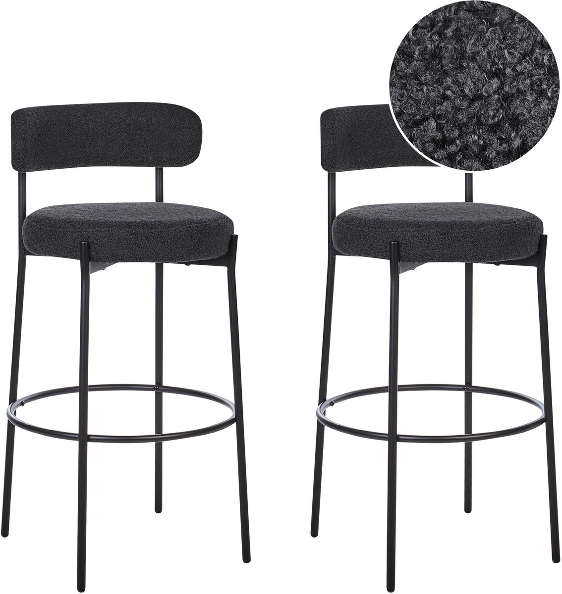 ALLISON - Barkruk set van 2 - Zwart - Bouclé