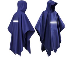 BOTC Poncho - Reflecterende Regenponcho - Fietsponcho Fiets - Met Reflecterende strips - Unisex - Dames & Heren - Waterdicht - Blauw