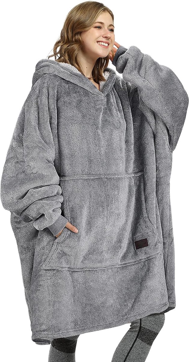 Oversized Hoodiedeken voor Volwassenen - Knusse Sherpa Fleece Deken met Voorzak, Perfect Cadeau voor Vrouwen en Mannen