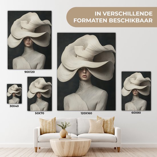 Tableau sur toile 90x120 cm - Décoration murale Moderne - Femme - Chapeau - Décoration murale salon - Décoration chambre - Accessoires chambre - Peintures sur toile
