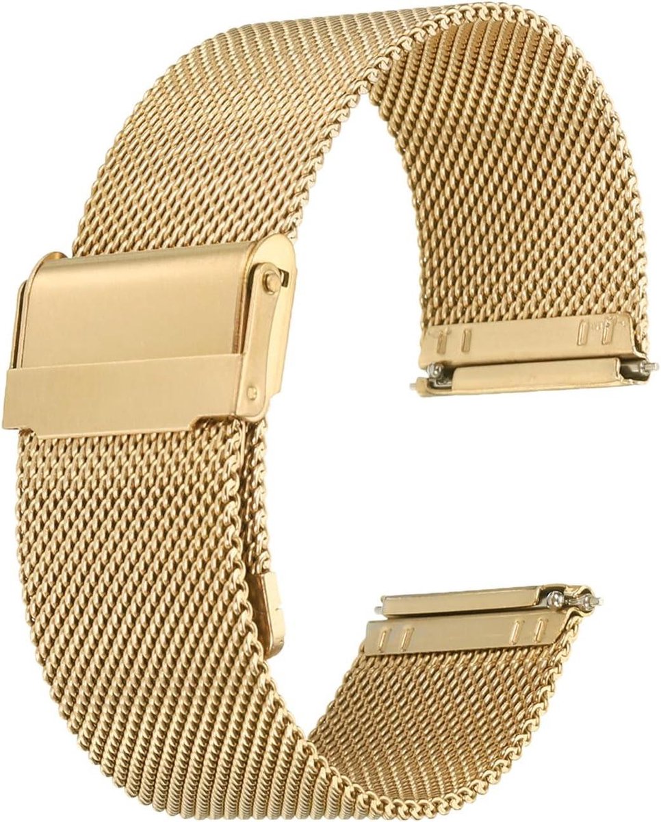 Allecto plus - Roestvrijstalen horlogeband van 24 mm met snelsluiting, verstelbare metalen armband in goudkleur voor mannen en vrouwen.