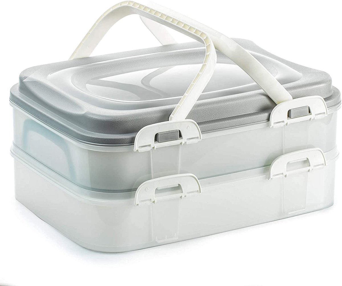 Taarthouder Voedsel Transportbox XL Partycontainer met 2 bodems en inklapbare handgrepen 2 x 7 Liter kleur grijs