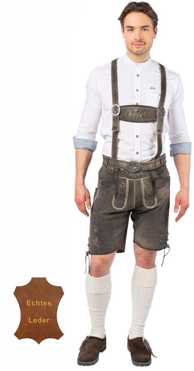 Lederhose Stone Grey Heren Echt Leer - Maat 58