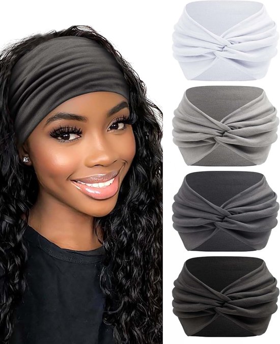 JFAN Haarbanden voor dames, winter, pluche gebreide jas, 2 stuks, grijs beige