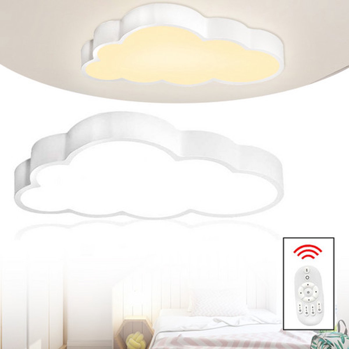 48W Dimmbar Wolken-LED Deckenleuchte Met Acryl Wolkeneffect, IP44, Met Afstandsbediening - Kinderkamerlamp Ultra-Dunne Slaapkamerlamp Voor Kinderen