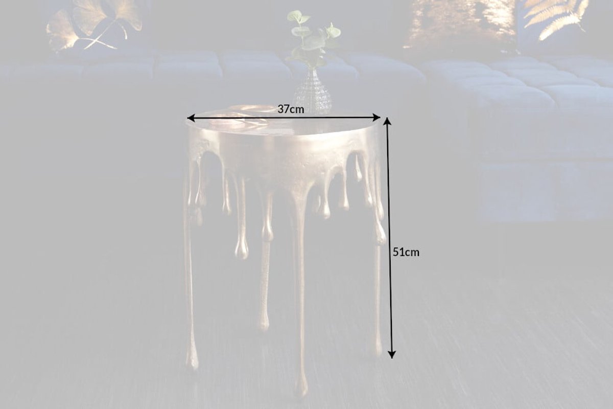 Extravagante bijzettafel LIQUID LINE 50cm goud druppelvormig design metaal aluminium rond - 39882