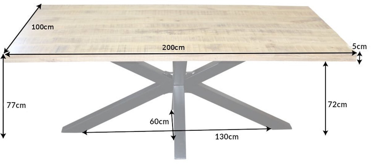 Invicta Interior Massieve industrieele eettafel GALAXIE 200cm mangohouten stervormig frame - 39444 Zie omschrijving