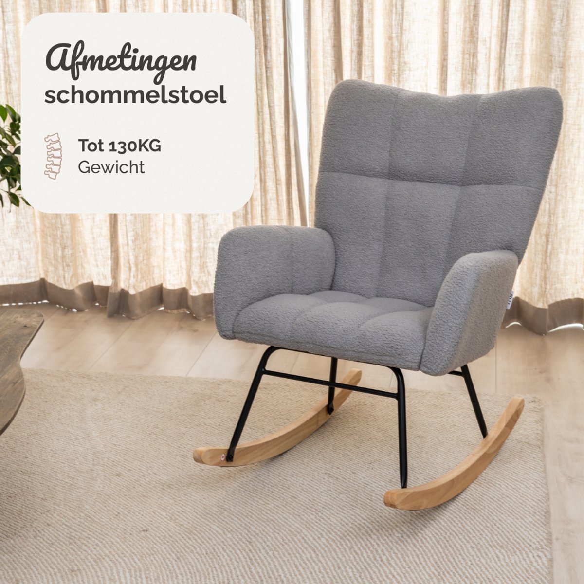 SITTT Schommelstoel - Relaxstoel babykamer - Fauteuil - Voedingsstoel - Licht Grijs — afbeelding 11