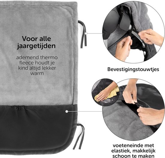 PromoHome Universele Kinderwagendeken - Waterafstotende Fleece Voetenzak Alternatief voor Wandelwagen, Buggy en Kinderwagen - 4 Seizoenen Warmtedeken met Draagtas - Zwart van Merkloos — afbeelding 5