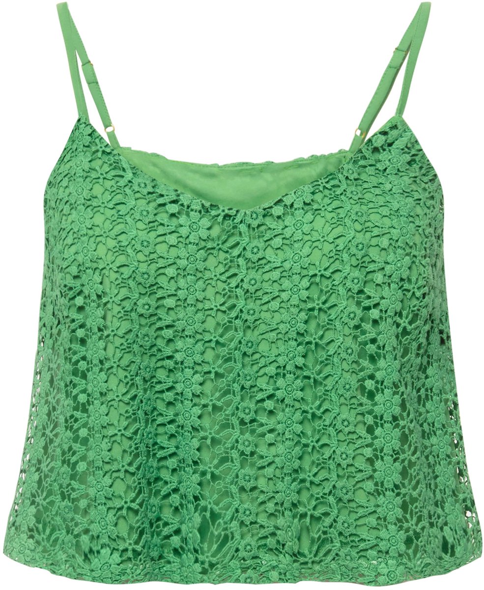 Studio Untold - Dames - Blousetop cropped gehaakte kant spaghettibandjes - Lichtgroen - Maat 46+